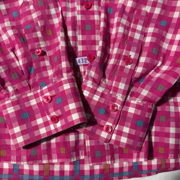 Bertigo Pink Gingham Button-Up Shirt | Flip Cuff Detail | Approx. 2XL - Picture 10 of 15